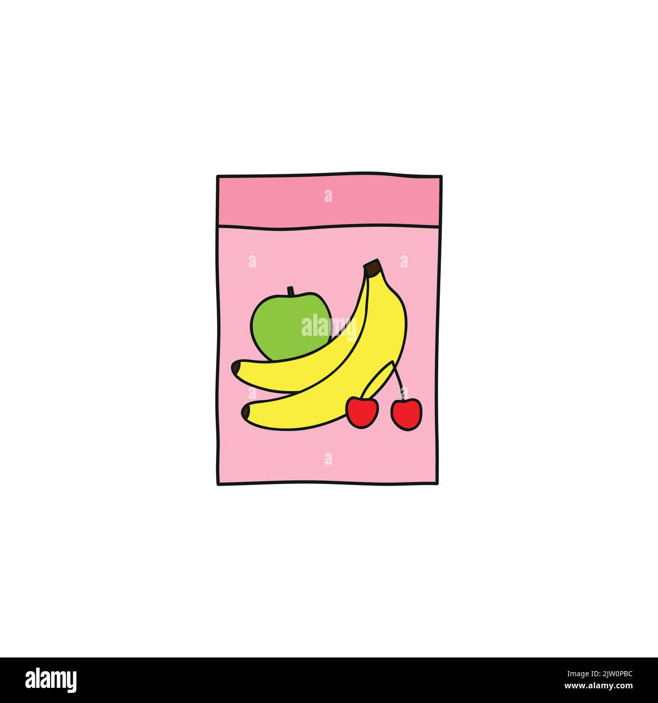 Doodle icona porridge di frutta colorata bambino isolato su sfondo bianco. Illustrazione Vettoriale