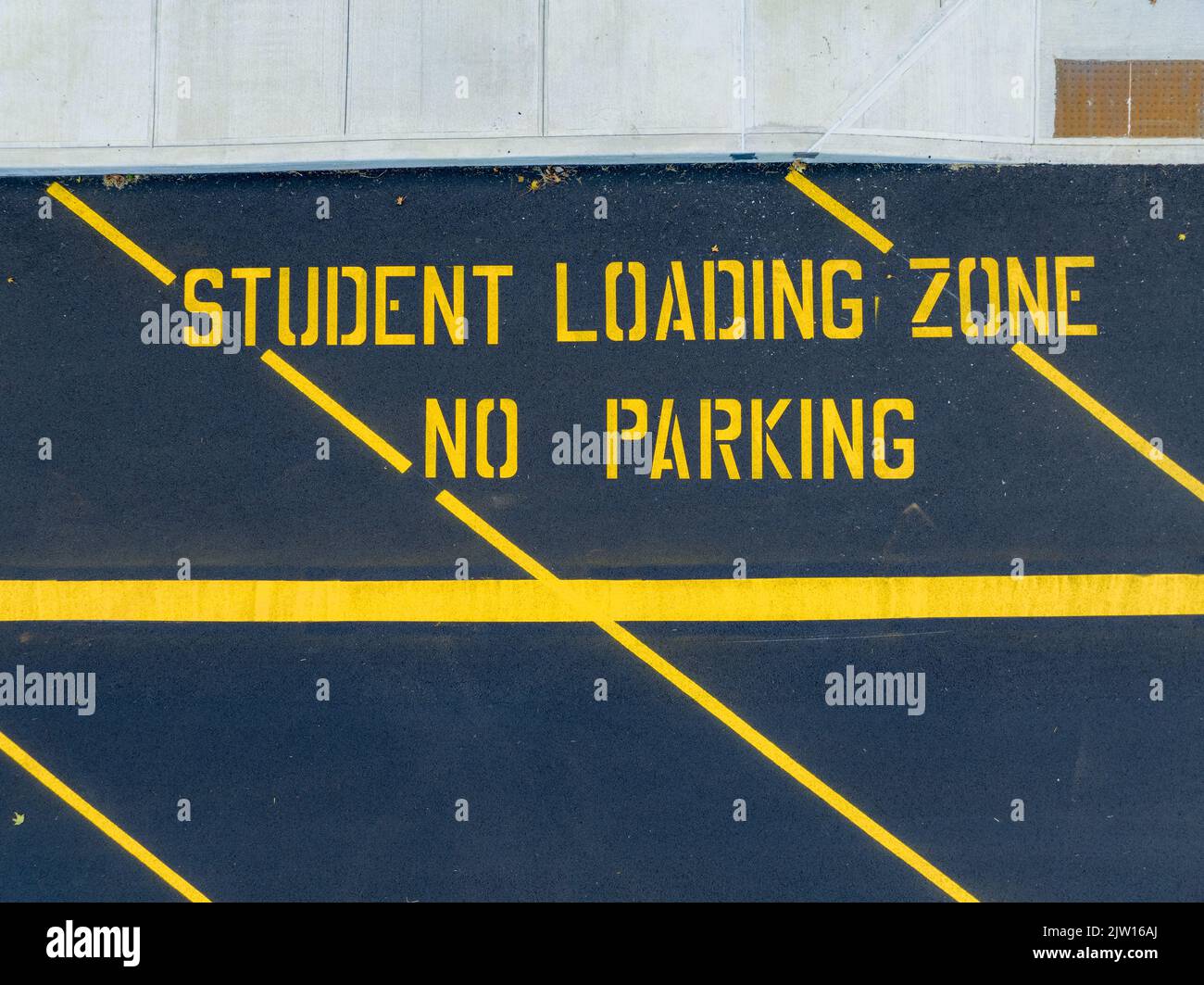 Foto aerea della zona di carico degli studenti in una scuola tipica. Foto Stock