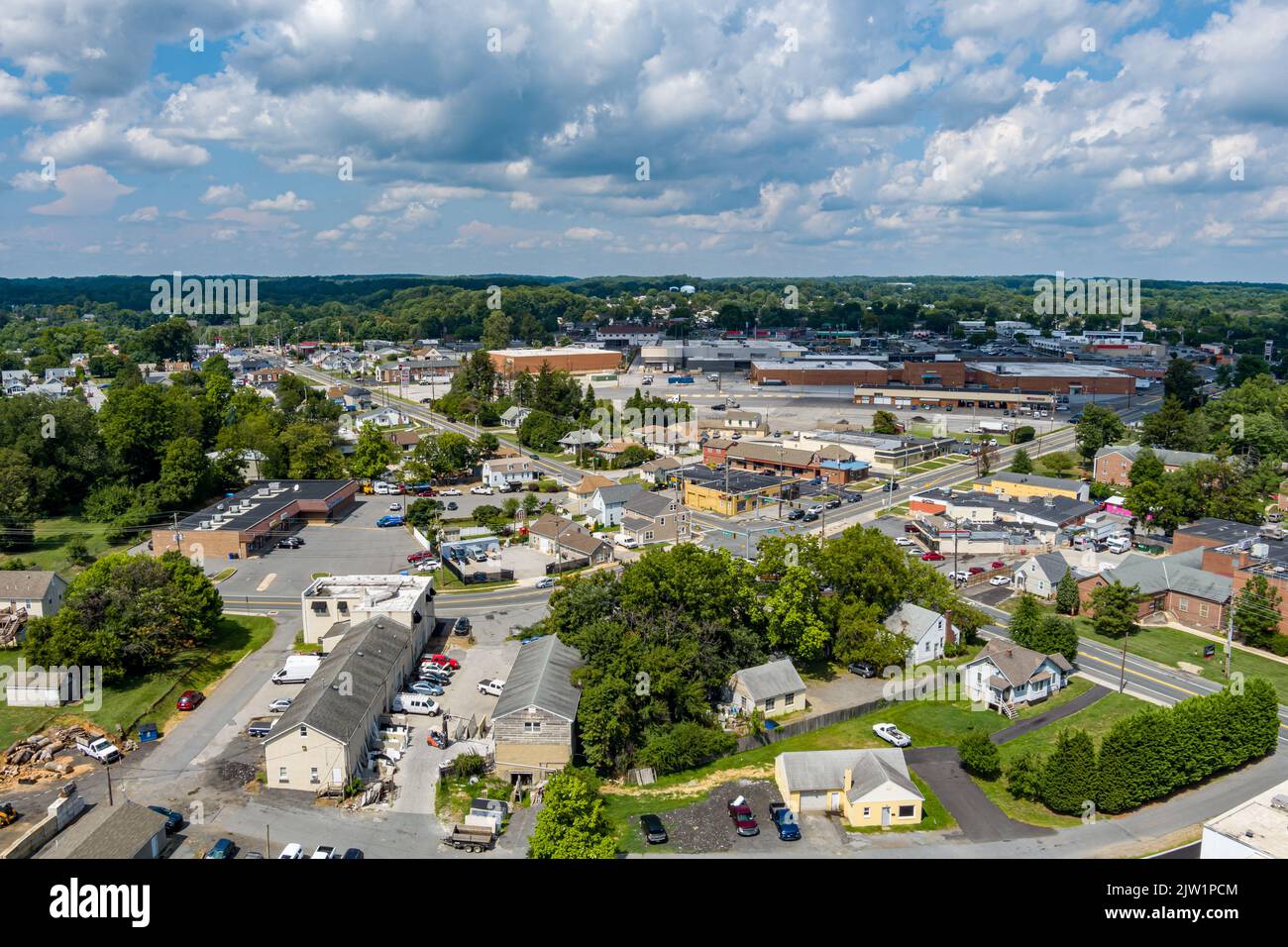 Vista aerea di un quartiere a uso misto a Wilmington, New Castle County, Delaware. Foto Stock