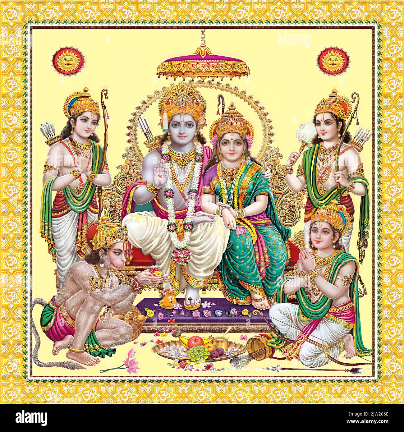 God RAM Sita con foto HD di famiglia, RAM sita, RAM Hanuman Foto Stock