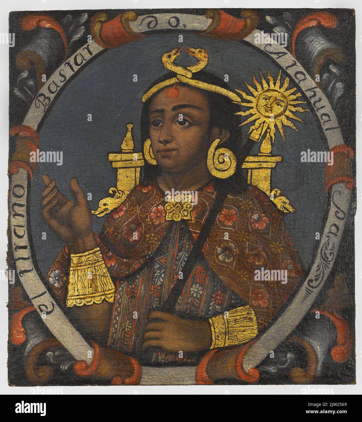 Ritratto di Atahualpa, quattordicesimo Sapa Inca, peruviano, pittura ad olio, metà 18th ° secolo Foto Stock