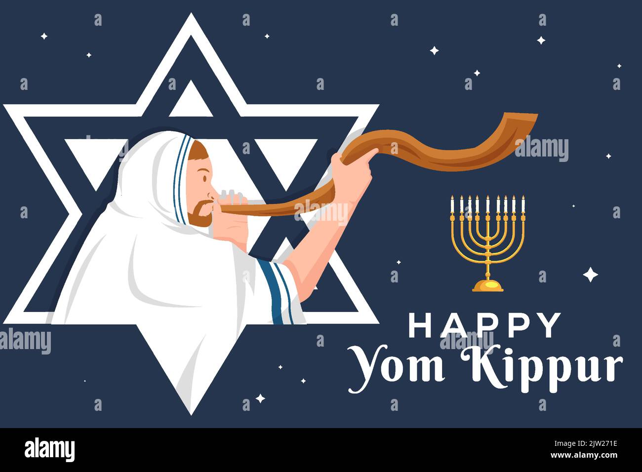 felice illustrazione di yom kippur con una persona soffia lo shofar Illustrazione Vettoriale