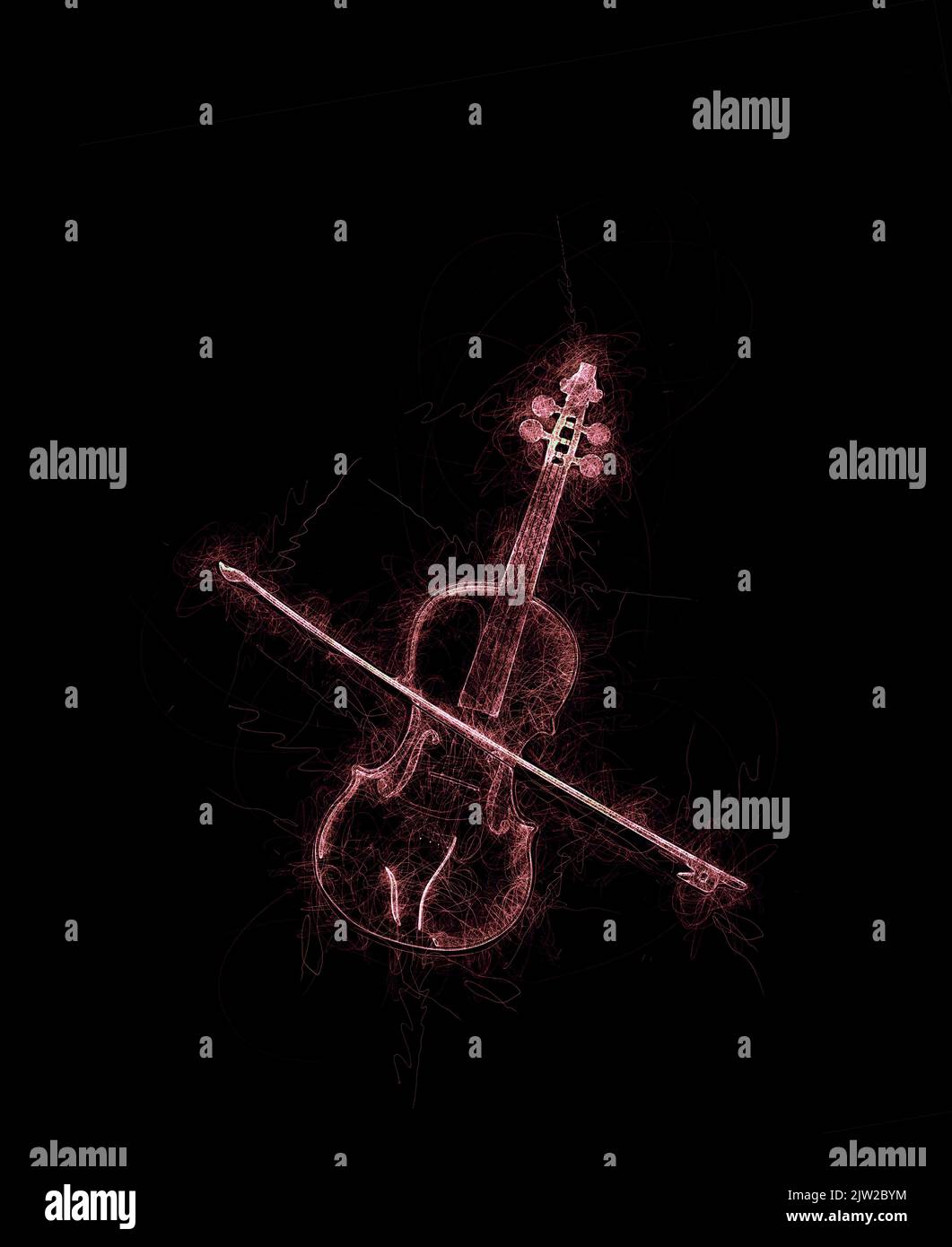 Violino grunge schizzo su sfondo nero Foto Stock