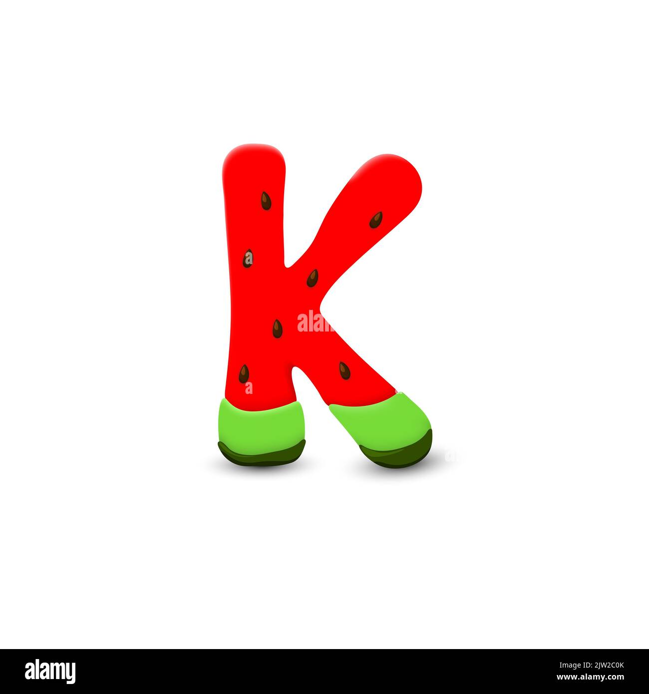 Lettera di anguria K, icona vettoriale 3d su sfondo bianco Foto Stock