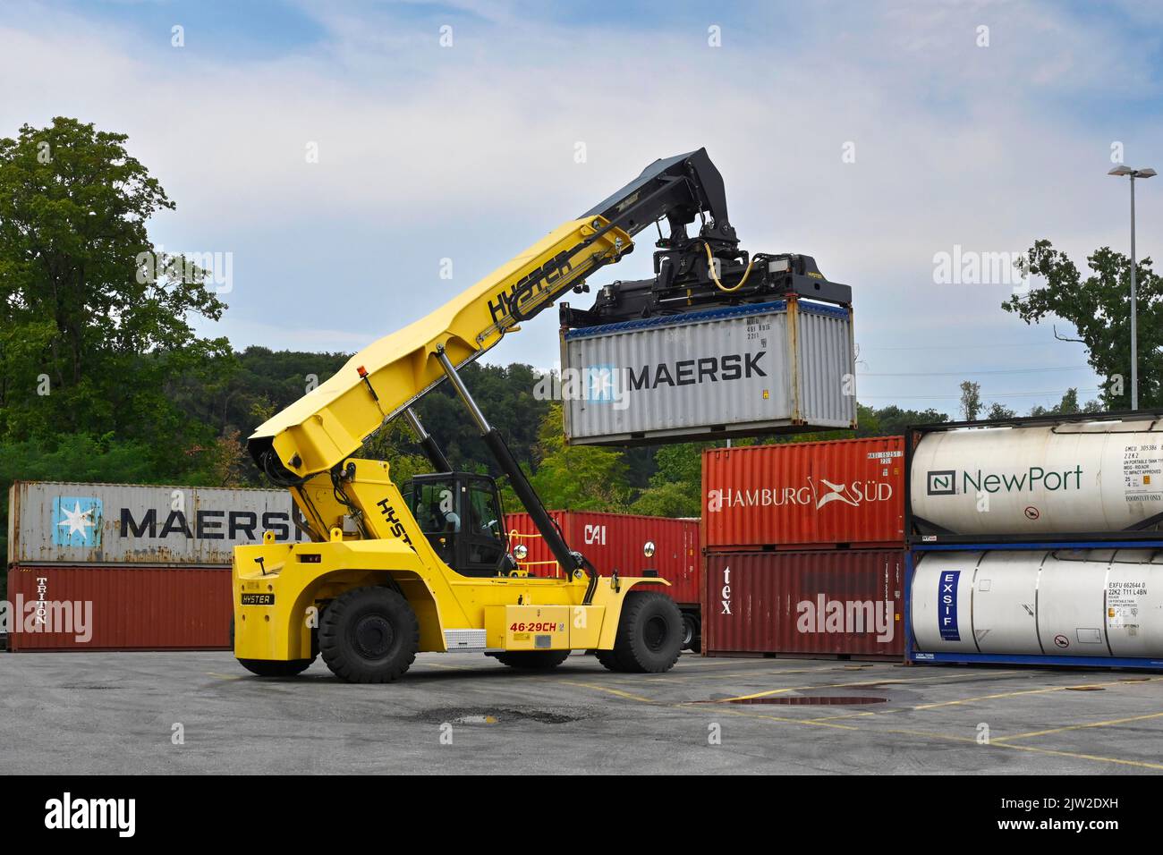 Contenitore impilatore Hyster Maersk Foto Stock