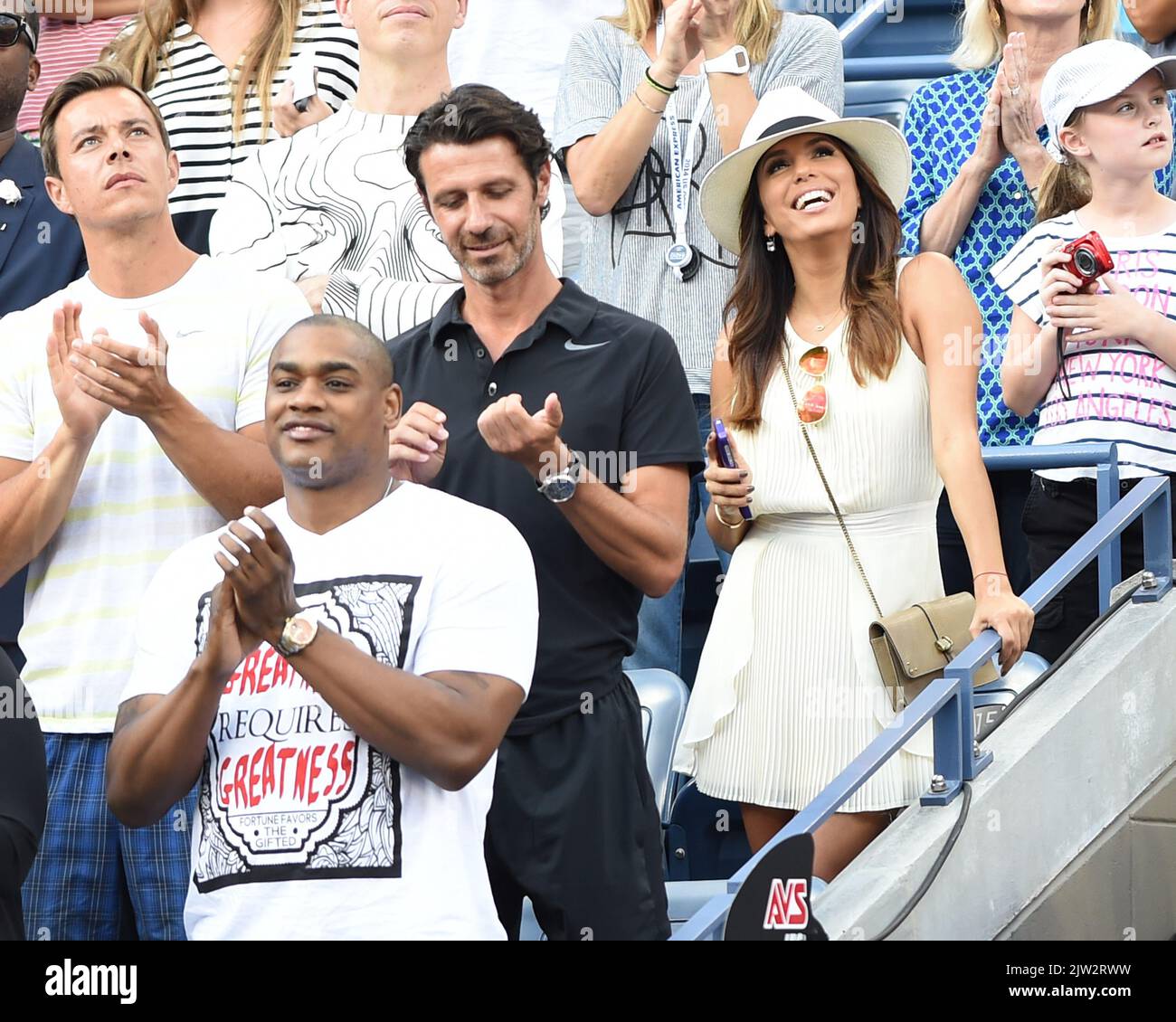 FLUSHING NY- SETTEMBRE 07: EVA Longoria, al Women's Singles Finals Day quattordici dei 2014 US Open all'USTA Billie Jean King National Tennis Center il 7 settembre 2014 nel quartiere Flushing del Queens borough di New York City People: EVA Longoria, Patrick Mouratoglou Credit: Storms Media Group/Alamy Live News Foto Stock