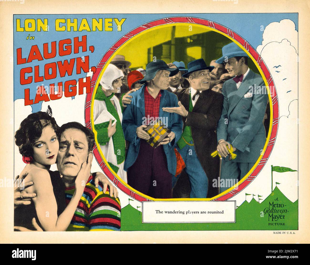 LON Chaney - lobby Card per il film di dramma americano Laugh, Clown, Laugh (1928) 4 Foto Stock