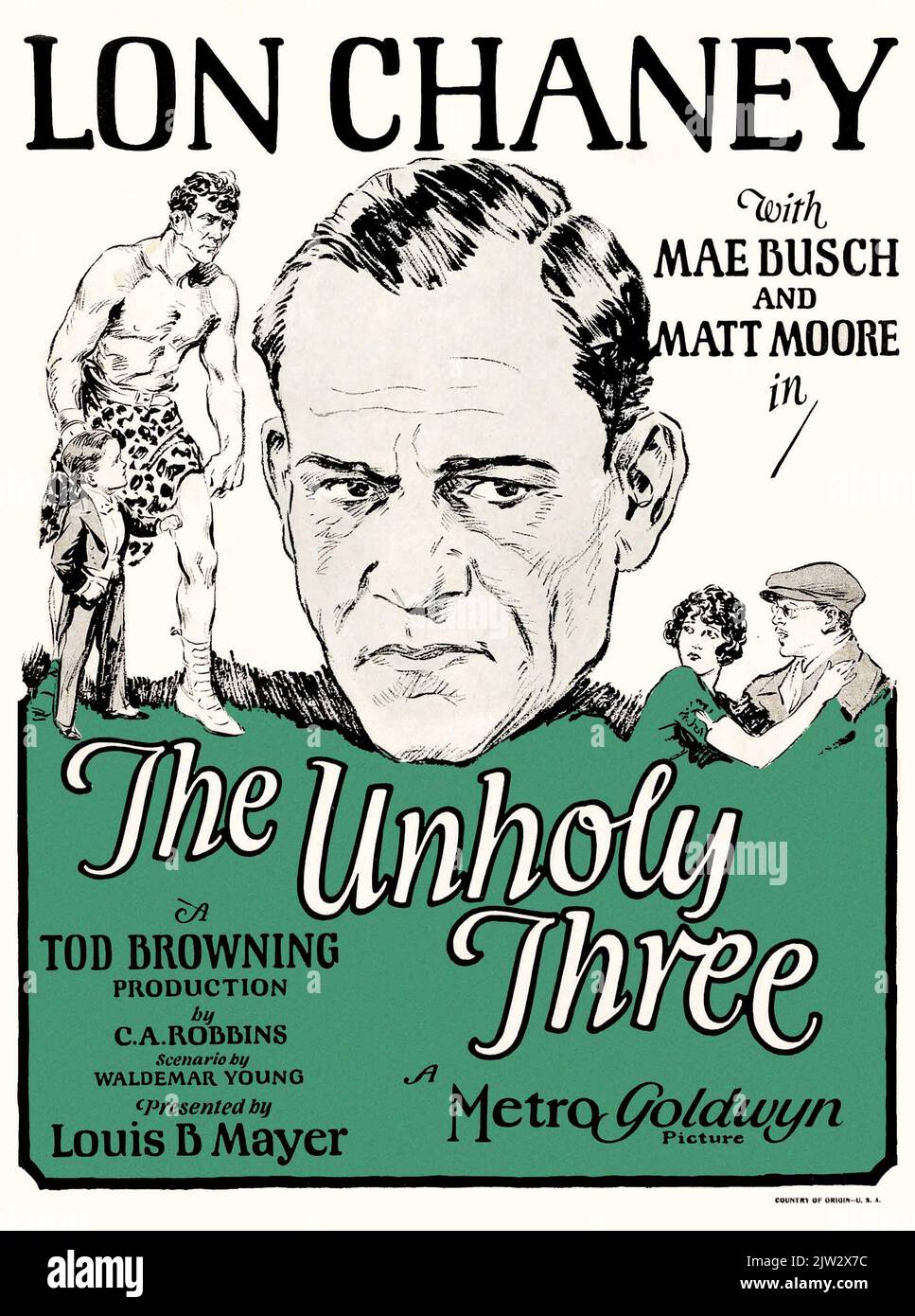 LON Chaney - poster del film d'epoca per il film americano The Unholy Three (1925) Foto Stock