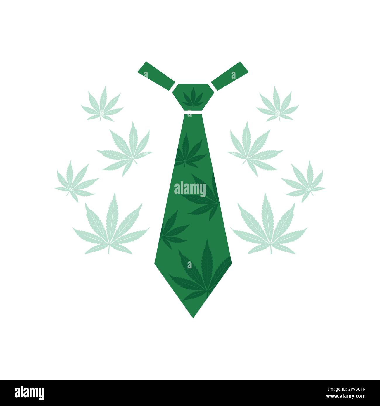 Cravatta da ufficio con motivo a foglia di Marijuana Cannabis Vector Design Illustrazione Vettoriale