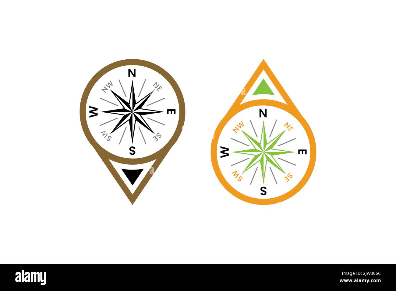 Posiziona il logo della mappa con il disegno vettoriale dell'icona della bussola Illustrazione Vettoriale