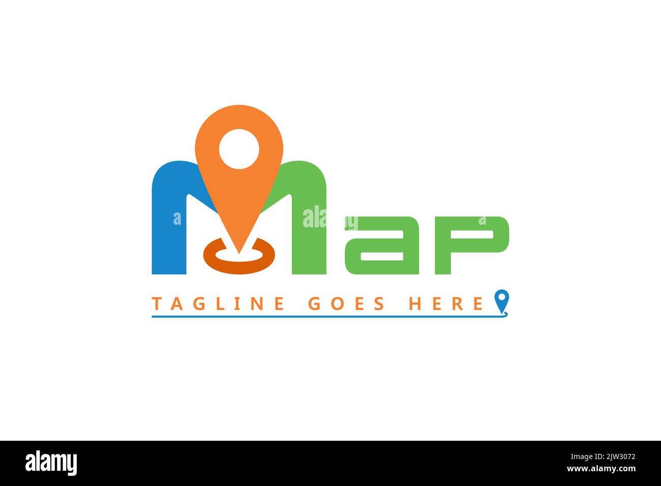 Vettore tipografico lettera M Map per il logo GPS Map App, logo mappa con posizione puntiforme Illustrazione Vettoriale