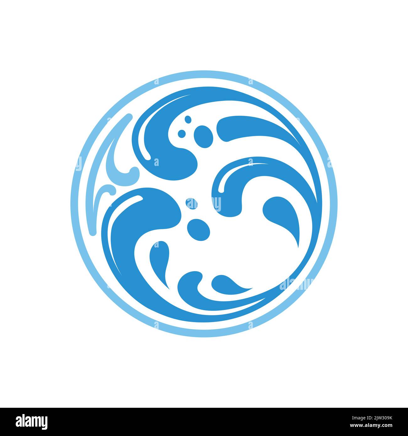 Logo Ocean Wave con medaglia a moneta e design vettoriale Illustrazione Vettoriale