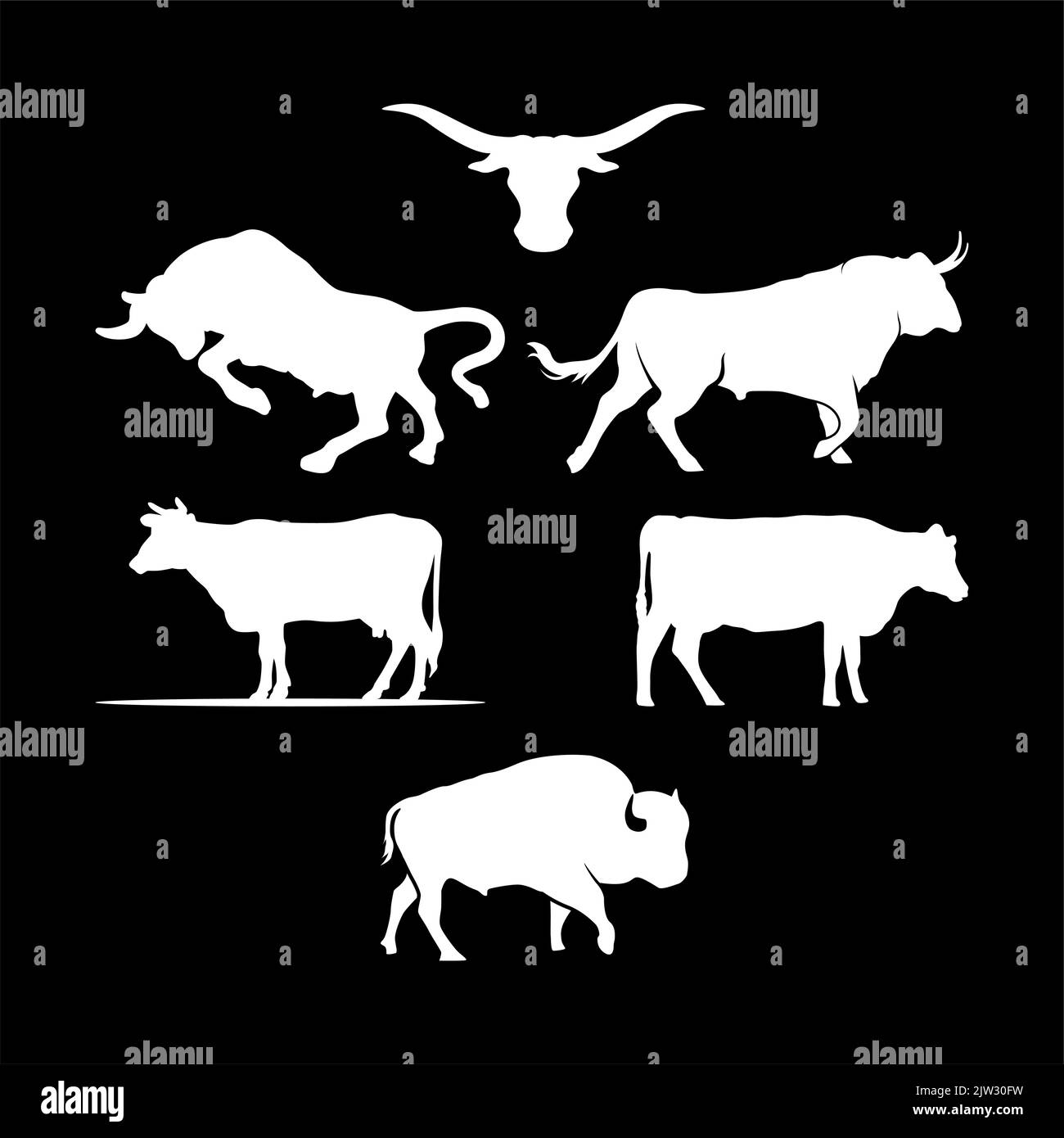 Cow Buffalo Bull Bison Silhouette Collection Vector Design Illustrazione Vettoriale
