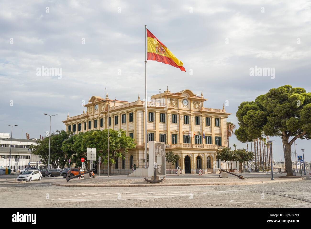 Edificio autorità portuale, Malaga, Andalusia, Spagna. Foto Stock