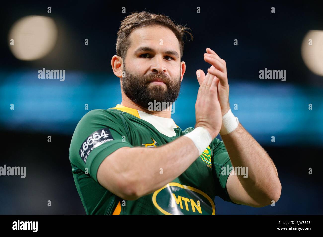 Sydney, Australia. 03rd Set, 2022. Il Cobus Reinach di Springboks ringrazia i fan durante la partita del campionato di rugby eToro tra Australia e Sud Africa allo stadio Allianz di Sydney, Australia, il 3 settembre 2022. Foto di Peter Dovgan. Solo per uso editoriale, licenza richiesta per uso commerciale. Non è utilizzabile nelle scommesse, nei giochi o nelle pubblicazioni di un singolo club/campionato/giocatore. Credit: UK Sports Pics Ltd/Alamy Live News Foto Stock