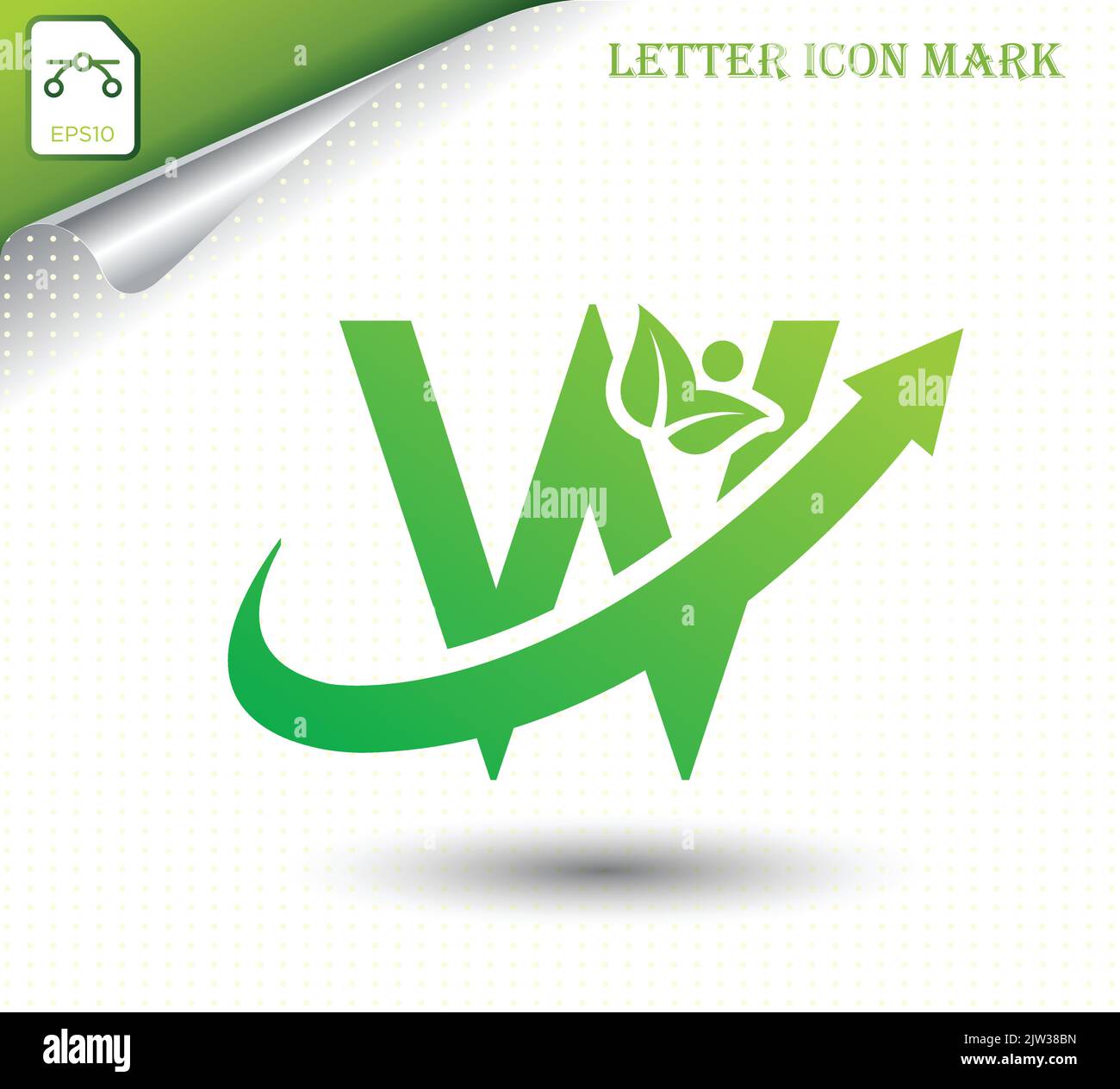 Lettera W naturale con modello con logo eco Illustrazione Vettoriale