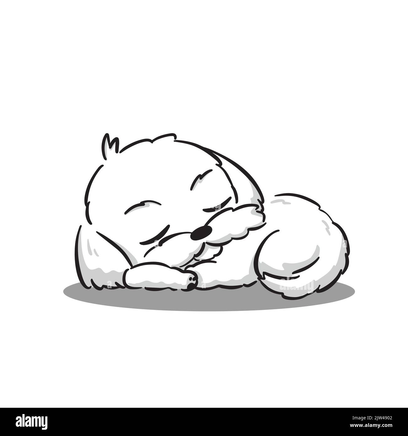 Carino bianco maltese Puppy addormentarsi, Lay Down Cartoon Vector Illustrazione Vettoriale