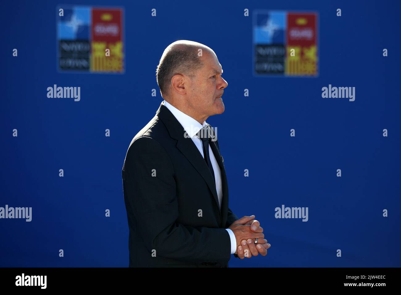 Spagna, Madrid - 29 giugno 2022: Il Cancelliere tedesco OLAF Scholz partecipa al vertice NATO a Madrid, Spagna. Foto Stock