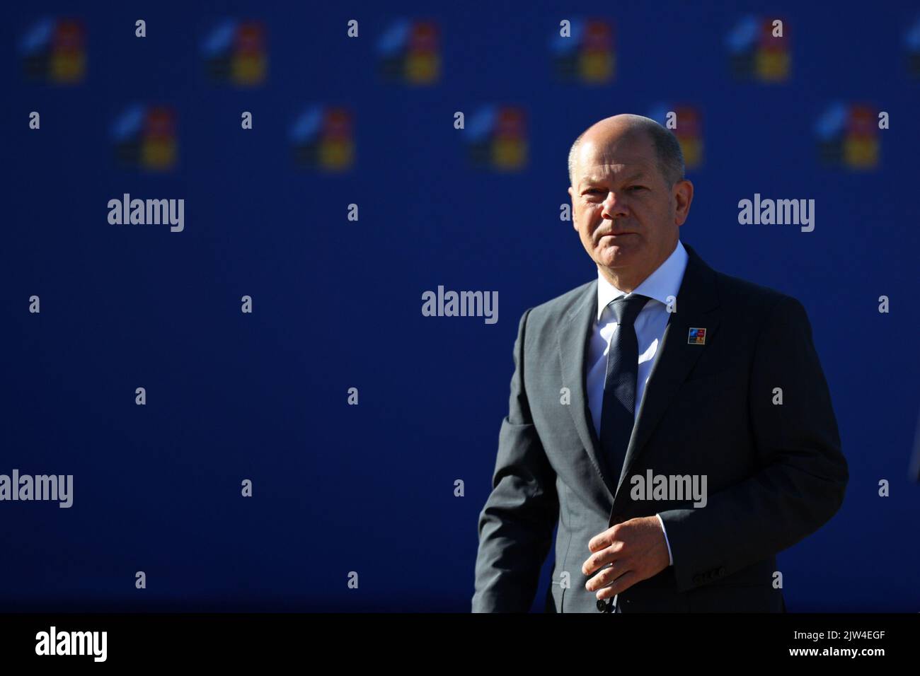 Spagna, Madrid - 29 giugno 2022: Il Cancelliere tedesco OLAF Scholz partecipa al vertice NATO a Madrid, Spagna. Foto Stock