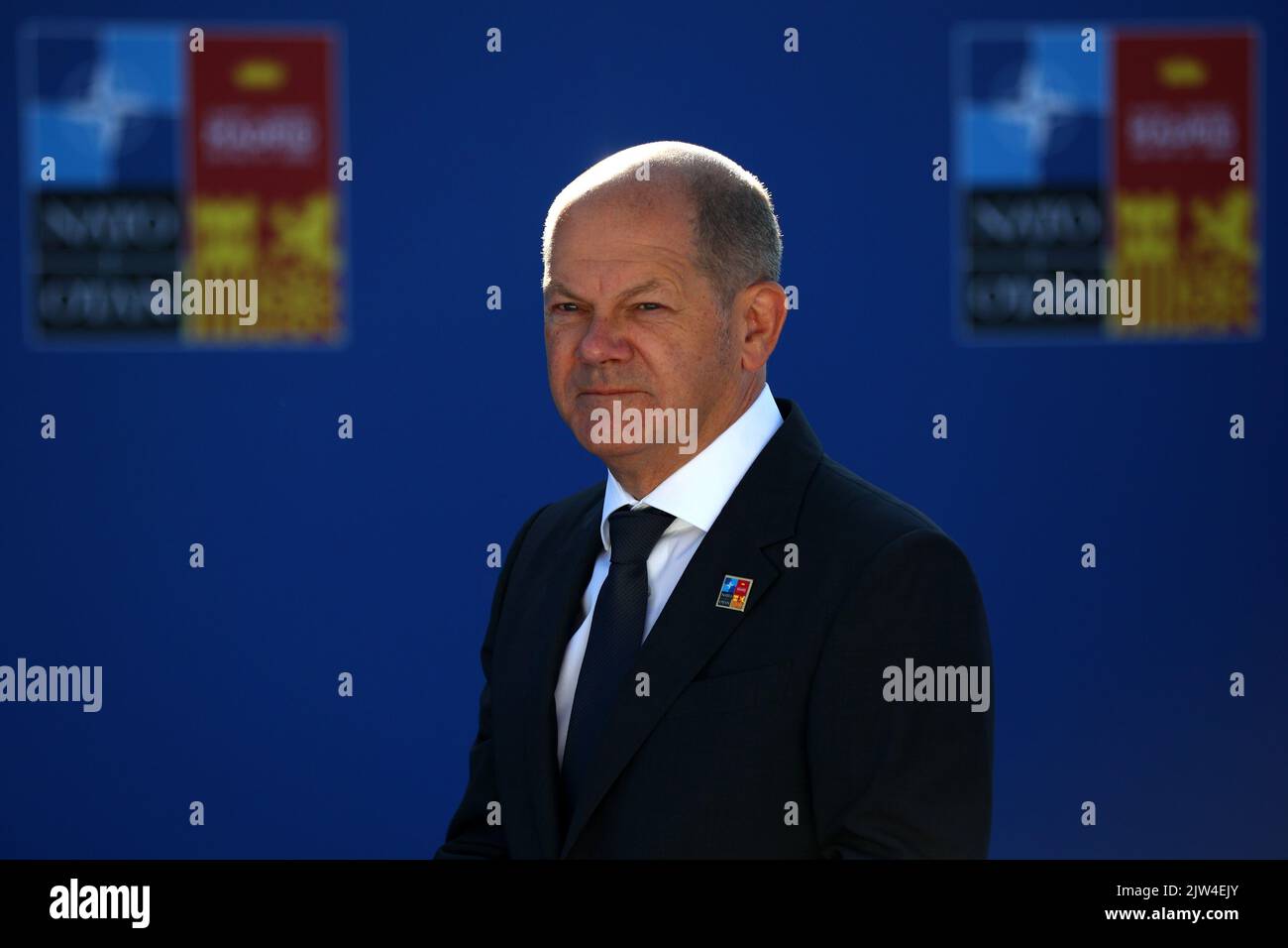 Spagna, Madrid - 29 giugno 2022: Il Cancelliere tedesco OLAF Scholz partecipa al vertice NATO a Madrid, Spagna. Foto Stock