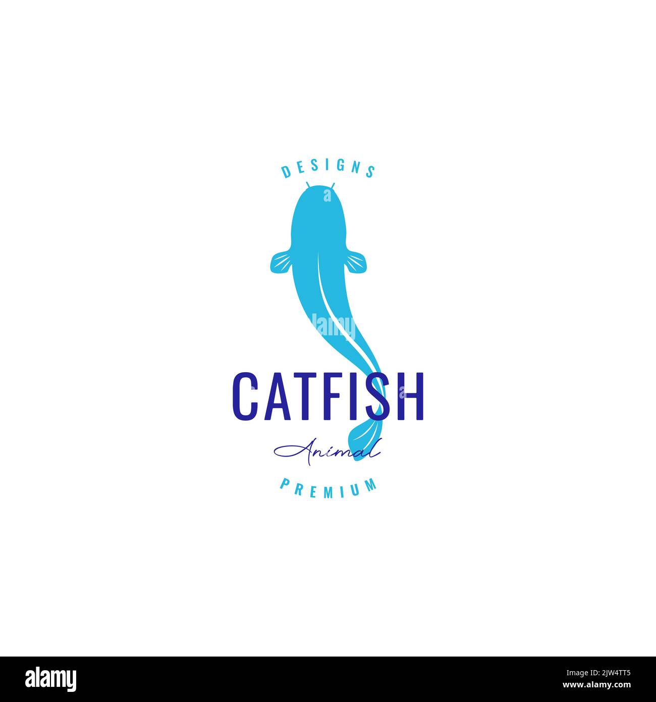 design colorato con logo per alimenti a base di pesce gatto Illustrazione Vettoriale