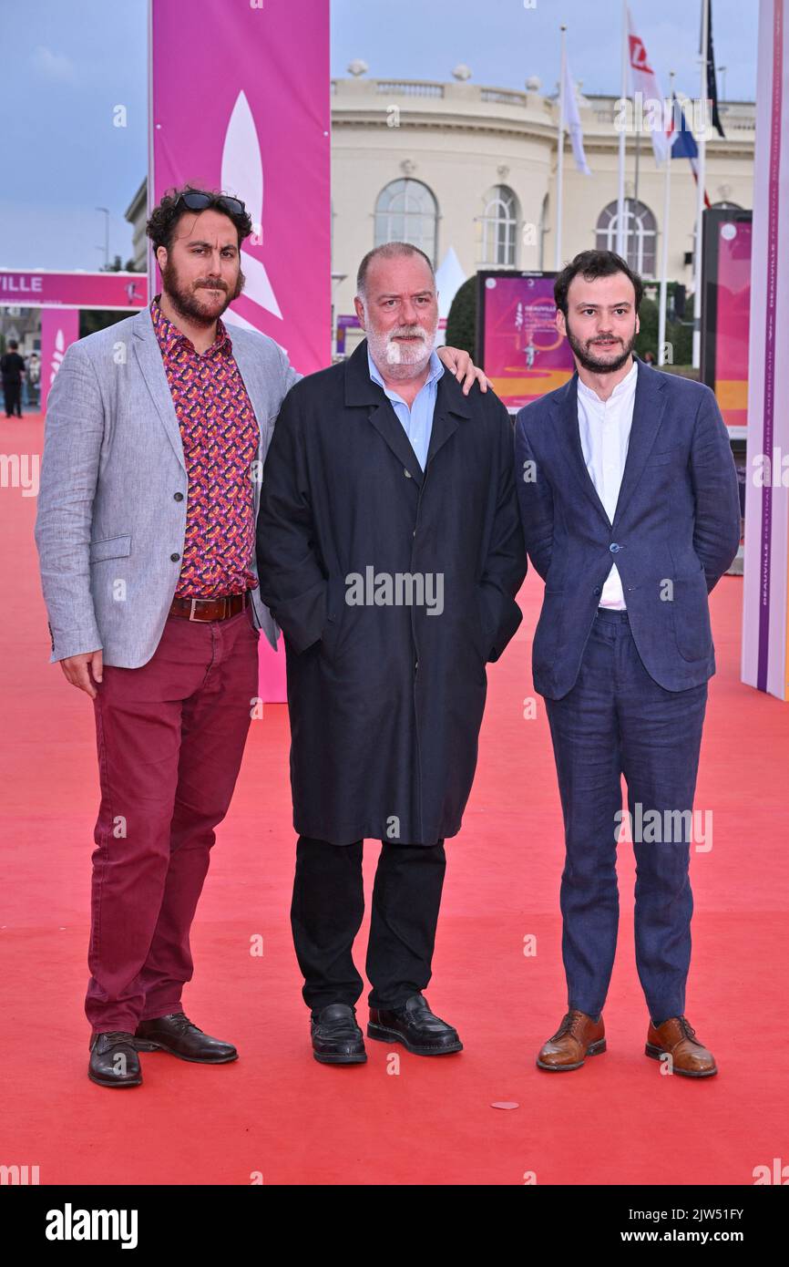 Jeremy Leroux, Bruno Icher, Niels Andersen partecipa alla proiezione di Armageddon Time durante il Deauville American Film Festival 48th a Deauville, in Francia, il 3 settembre 2022. Foto di Julien Reynaud/APS-Medias/ABACAPRESS.COM Foto Stock
