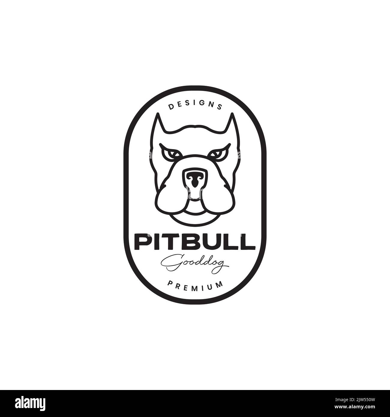 logo vintage con badge testa pitbull dog Illustrazione Vettoriale