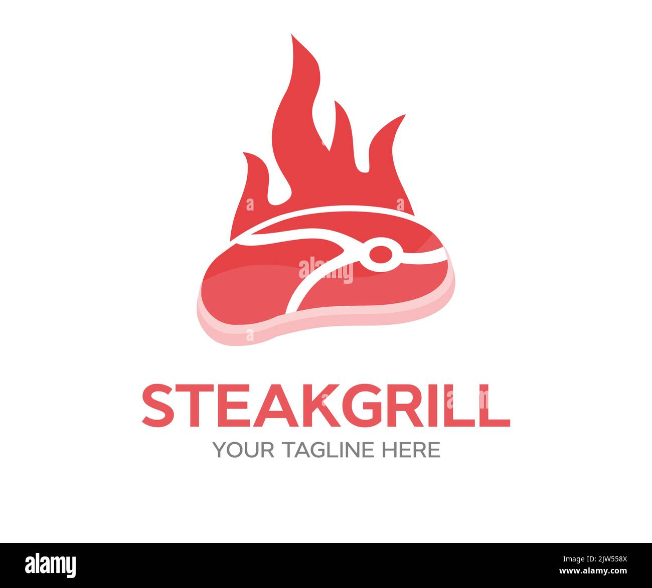 Bistecca alla griglia con fiamme, logo BBQ. Barbecue ristorante Set - icona logo di barbecue, Grill e Bar con fuoco. Logo barbecue e grill. Illustrazione Vettoriale