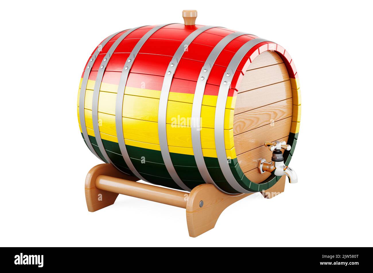 Barile di legno con bandiera boliviana, 3D rendering isolato su sfondo bianco Foto Stock
