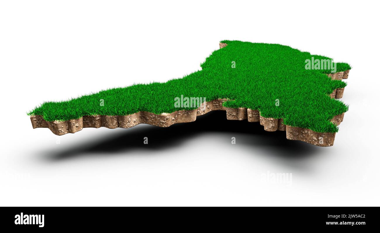 Un rendering 3D della mappa della Moldova terra geologia sezione trasversale con erba verde e terreno roccioso Foto Stock