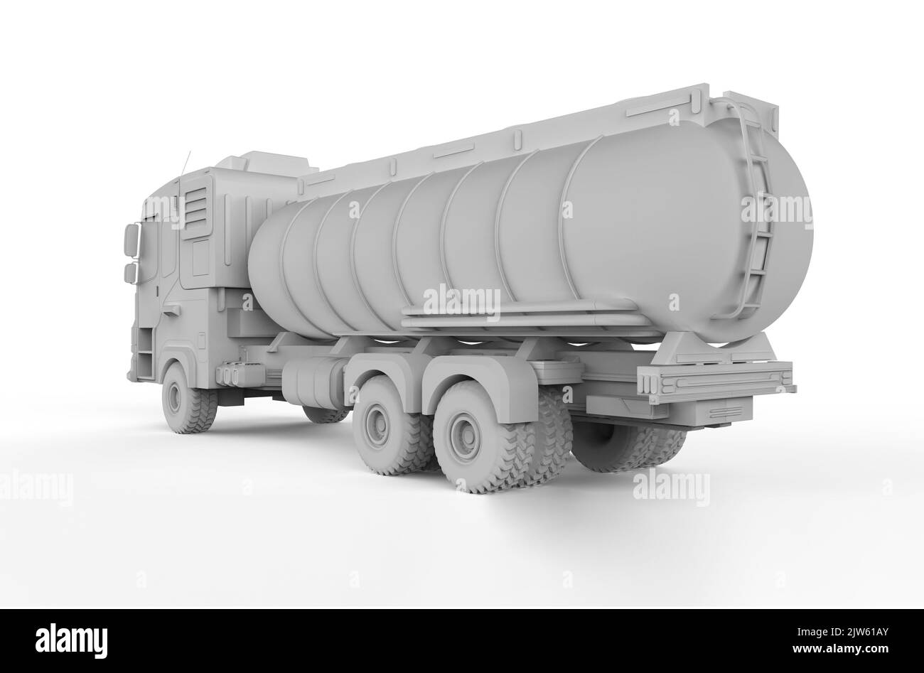 3d rendering bianco serbatoio olio logistico semirimorchio o camion modello su sfondo bianco Foto Stock
