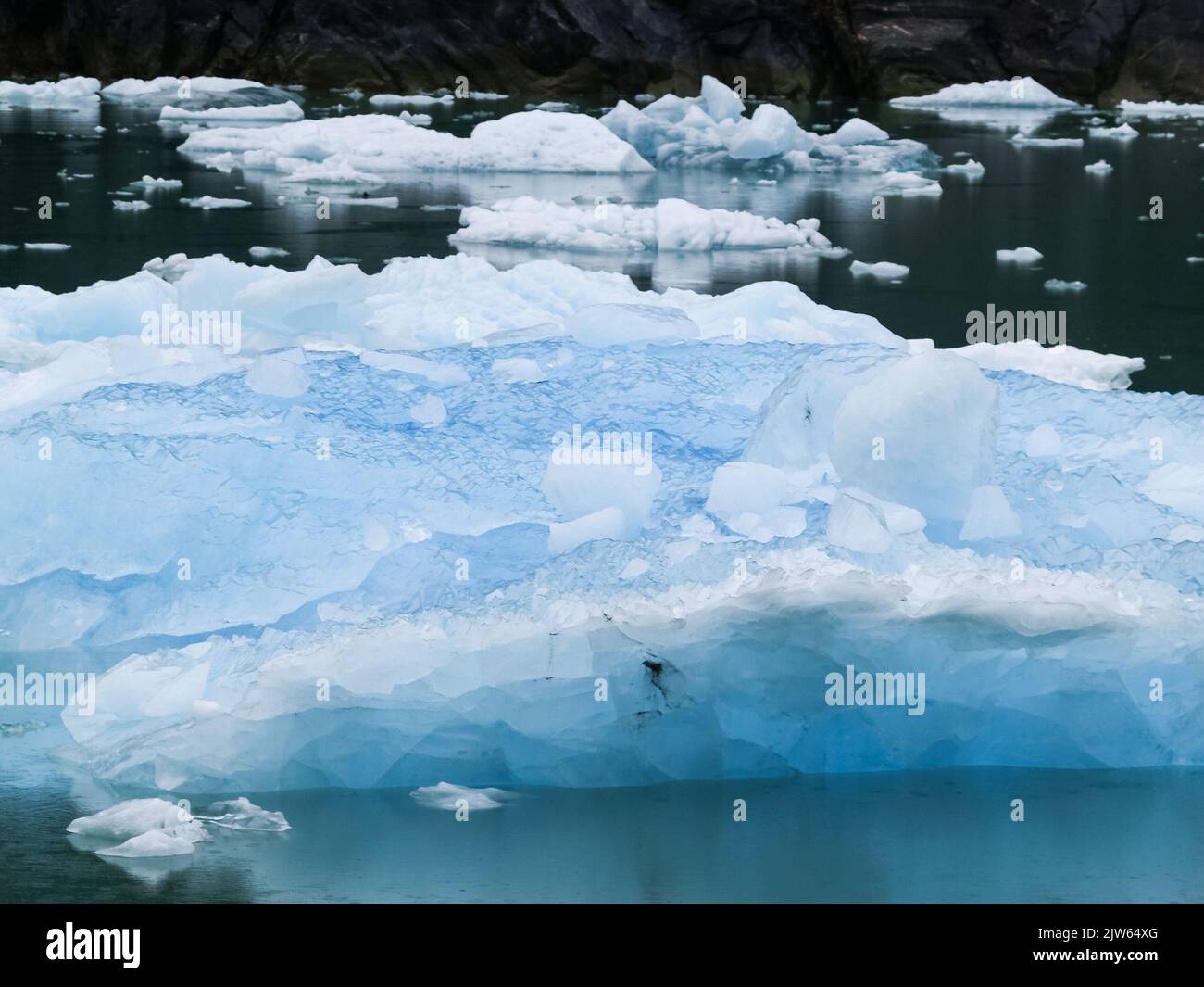 Ghiaccio marino e ghiacciaio scomparso di Tracey Arm Alaska Foto Stock