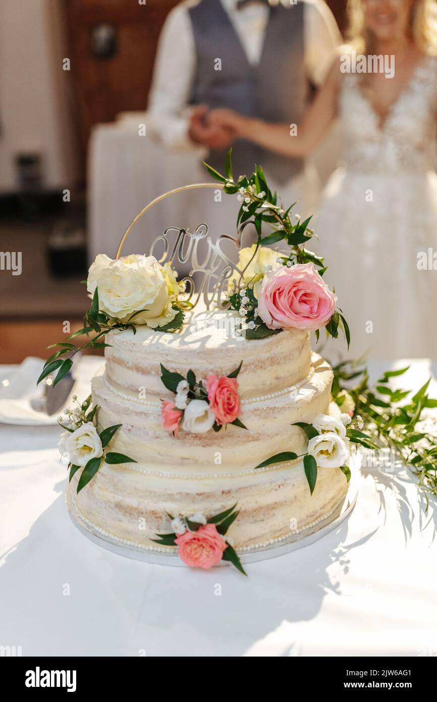 Bella torta di nozze di close-up Foto Stock