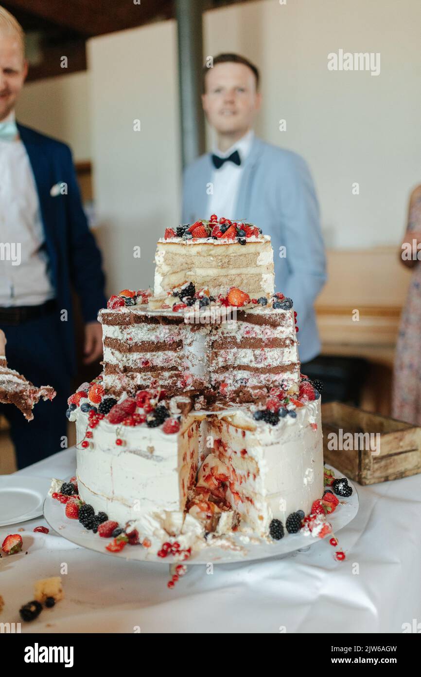 Bella torta di nozze di close-up Foto Stock