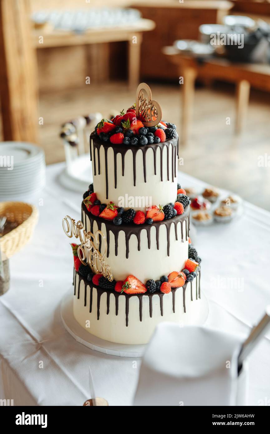 Bella torta di nozze di close-up Foto Stock