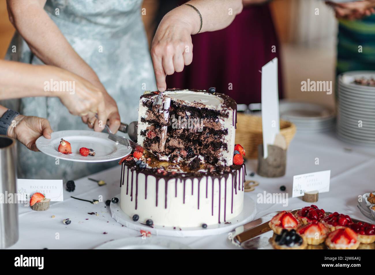 Bella torta di nozze di close-up Foto Stock