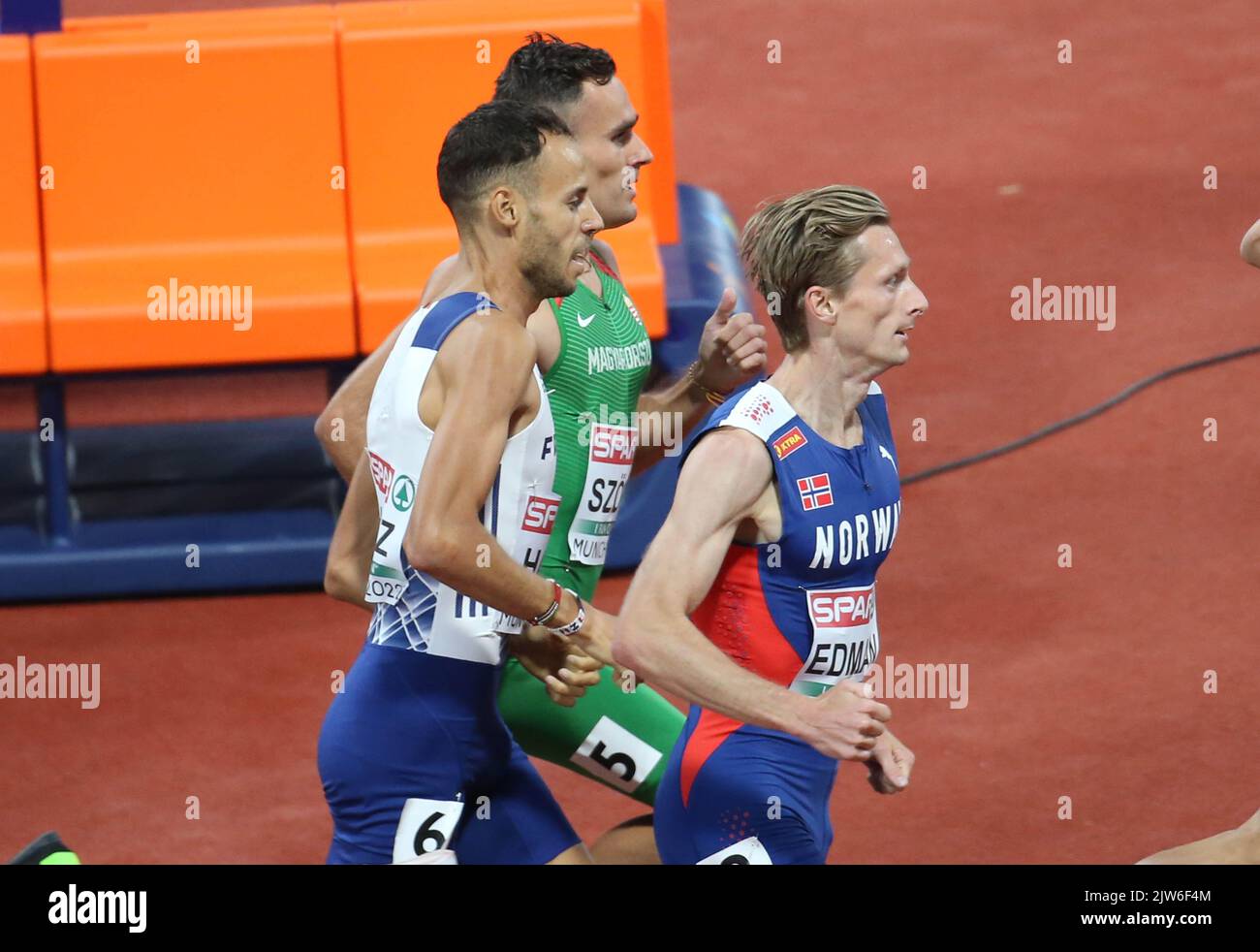 Azzedine Habz di Francia, Ferdinand Kvan Edman di Norvegia e Istvan Szogi di Hongrie durante il Campionato europeo di Atletica 2022 il 15 agosto 2022 a Monaco di Baviera, Germania - Foto Laurent Lairys / DPPI Foto Stock