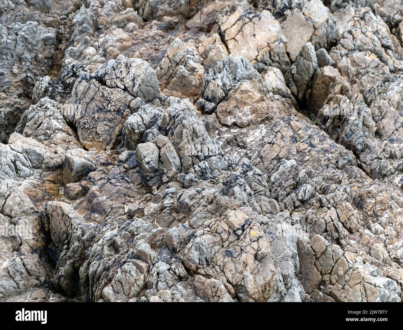 Bella roccia come sfondo. Primo piano degli strati di pietra, full frame. Struttura di pietra, formazione di roccia. Foto Stock