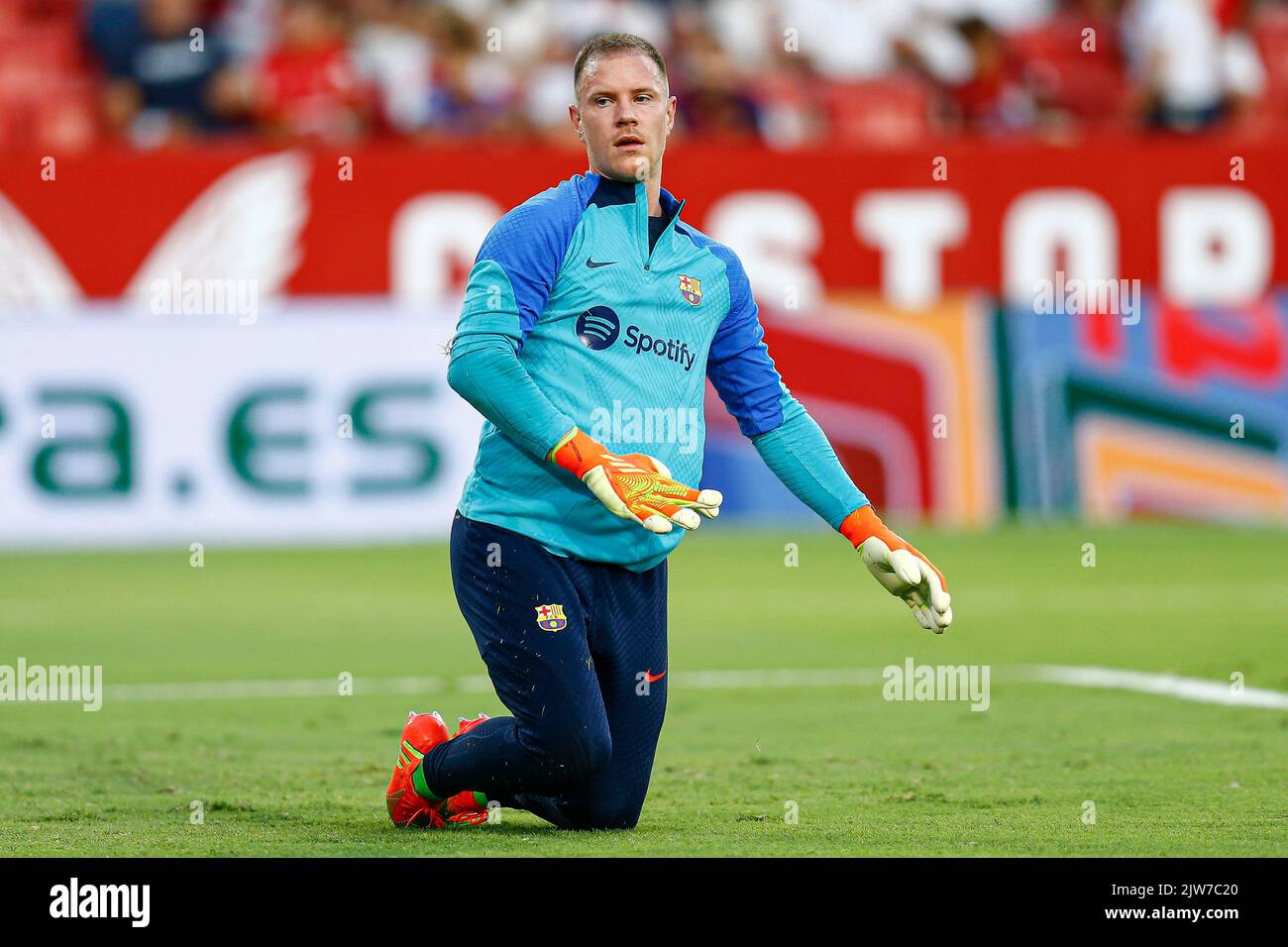 Marc-Andre ter Stegen del FC Barcelona durante la partita la Liga tra il Sevilla FC e il FC Barcelona si è giocato al Sanchez Pizjuan Stadum il 3 settembre 2022 a Siviglia, Spagna. (Foto di Antonio Pozo / PRESSIN) Foto Stock
