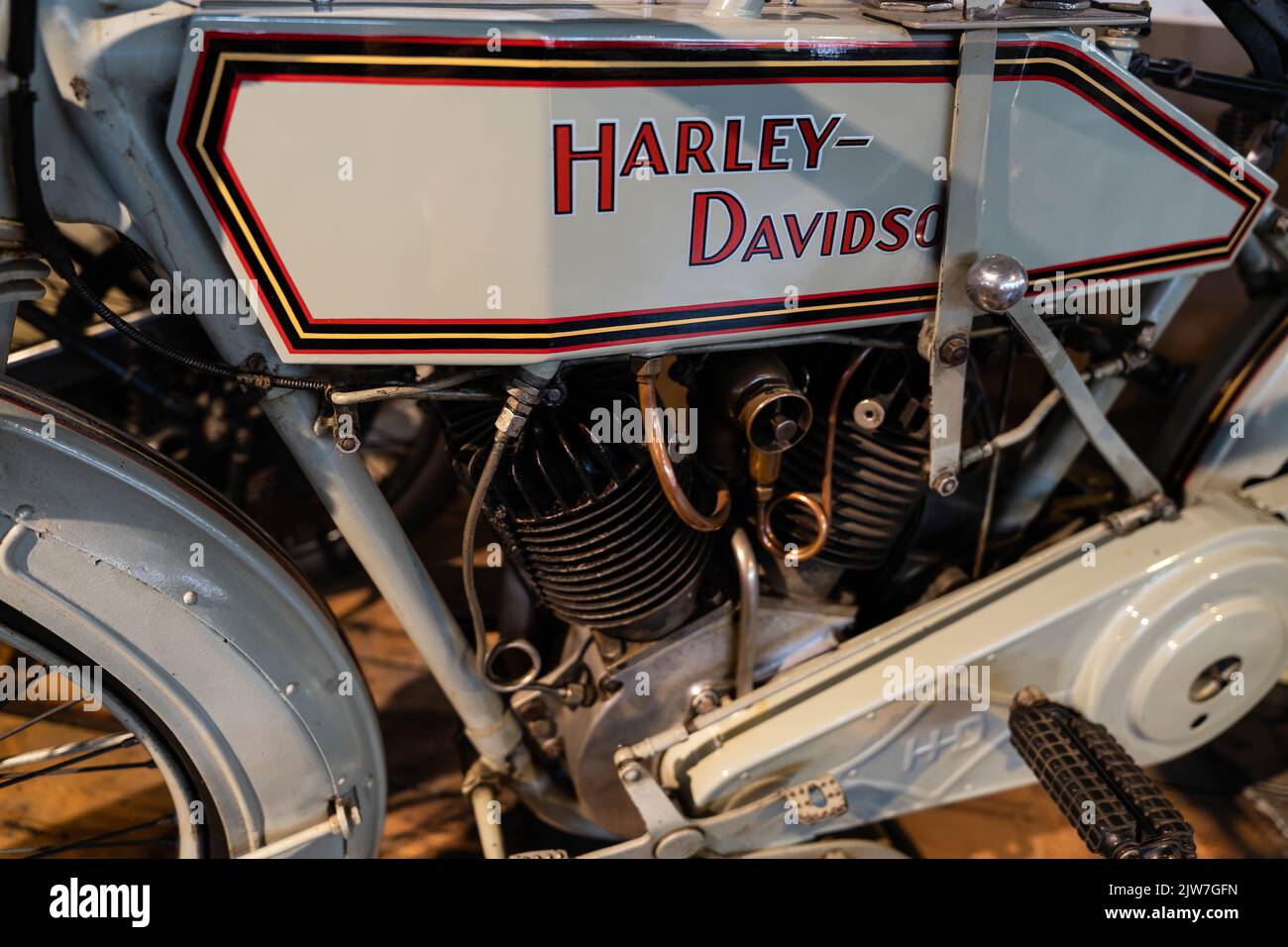 Dettagli sul motore per motociclette Harley-Davidson e sul serbatoio carburante Foto Stock