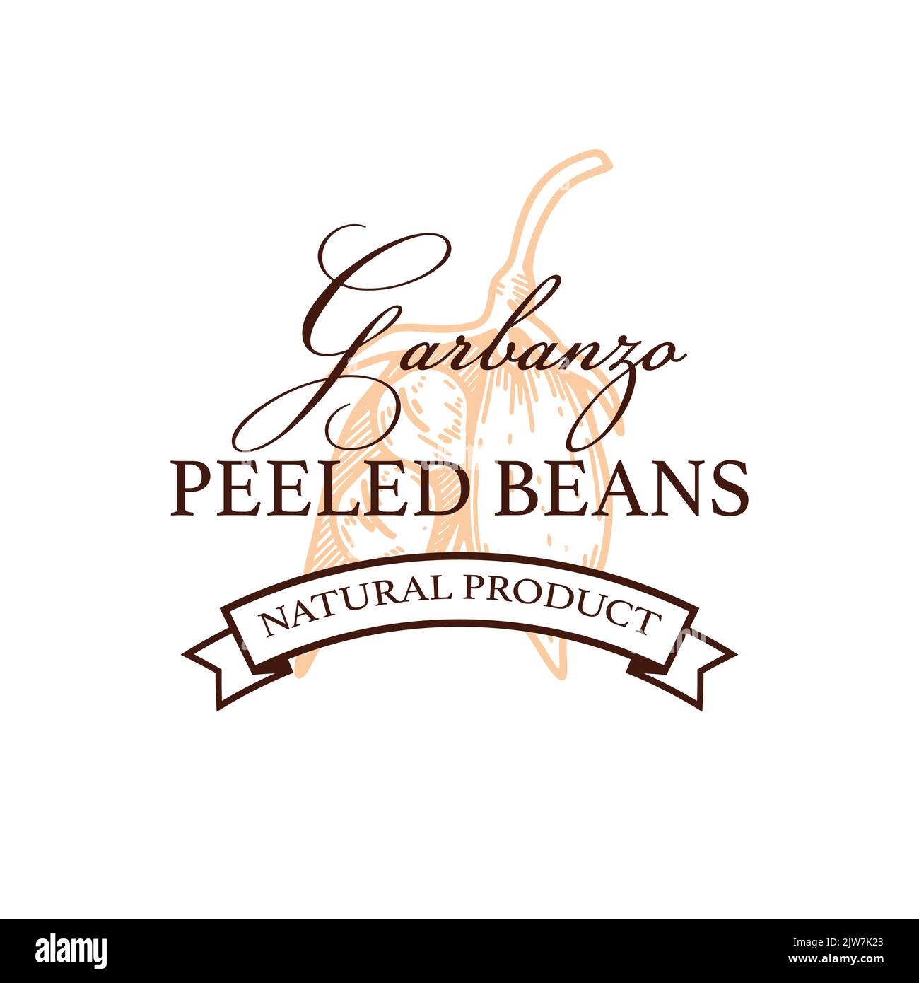 Modello con logo di ceci vintage disegnati a mano. Illustrazione vettoriale nello stile di schizzo. Design botanico isolato su bianco Illustrazione Vettoriale