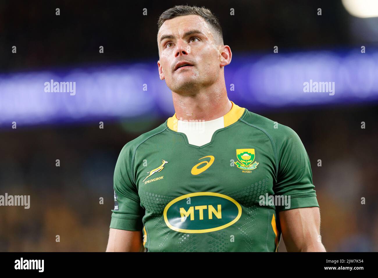 SYDNEY, AUSTRALIA - SETTEMBRE 3: Jesse Kriel del Sud Africa guarda il tabellone dei punteggi durante la partita del Campionato di Rugby tra l'Australia Wallab Foto Stock