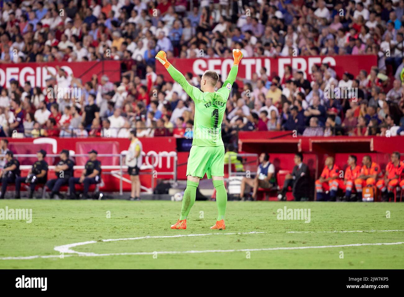Siviglia, Spagna. 03rd Set, 2022. Marc-Andre ter Stegen (1) del FC Barcelona visto durante la partita di LaLiga Santander tra Sevilla FC e FC Barcelona all'Estadio Ramon Sanchez Pizjuan di Siviglia. (Photo Credit: Gonzales Photo/Alamy Live News Foto Stock