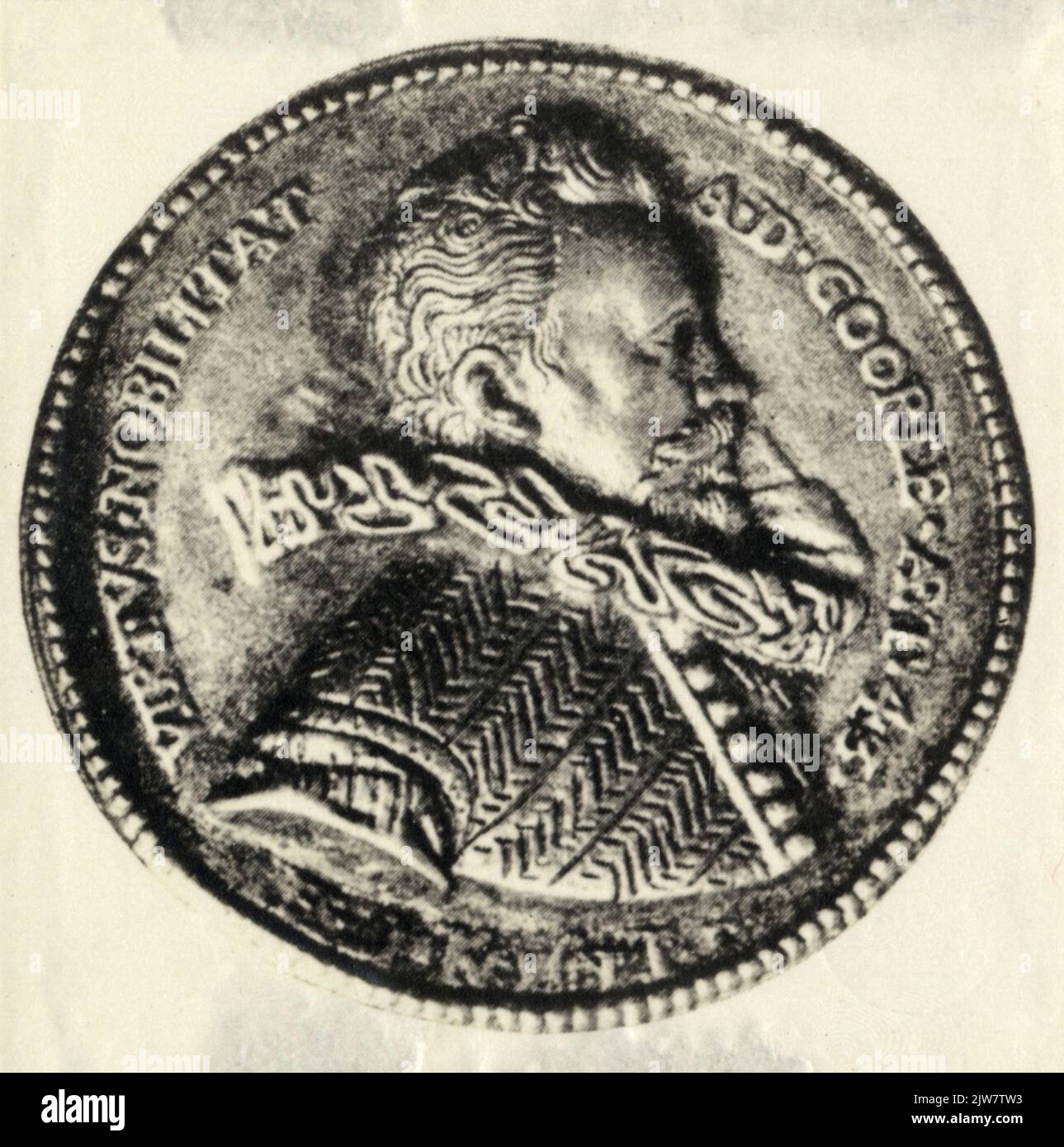 Immagine di una medaglia con il ritratto di A. van Goorle, nato nel 1549, archeologico e collezionista a Utrecht, morto nel 1609. Busteling sulla destra, in medaglione. Foto Stock