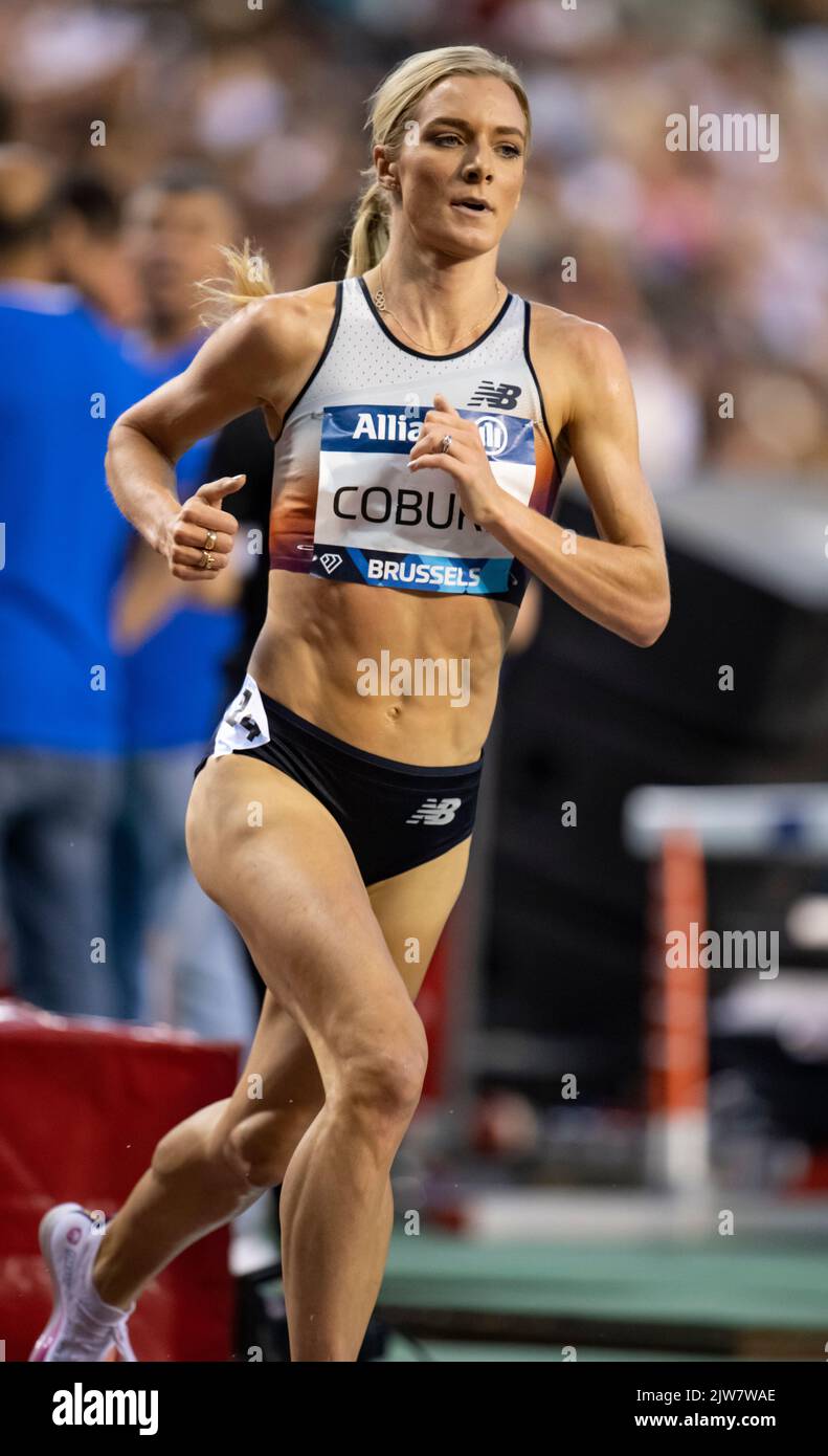 Emma Coburn degli Stati Uniti si è sfidato nella steeplechase femminile del 3000m all'Allianz Memorial Van Damme 2022, parte della serie Diamond League 2022 al K Foto Stock