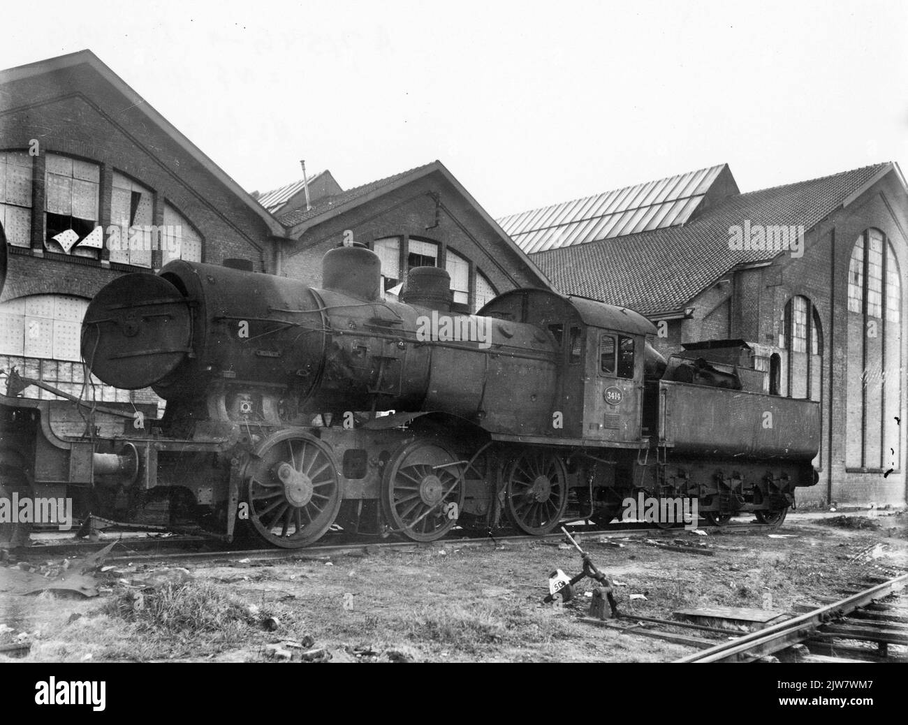 Immagine della locomotiva a vapore n. 3414 (serie 3400) del N.S. presso l'officina centrale di Zwolle. Foto Stock