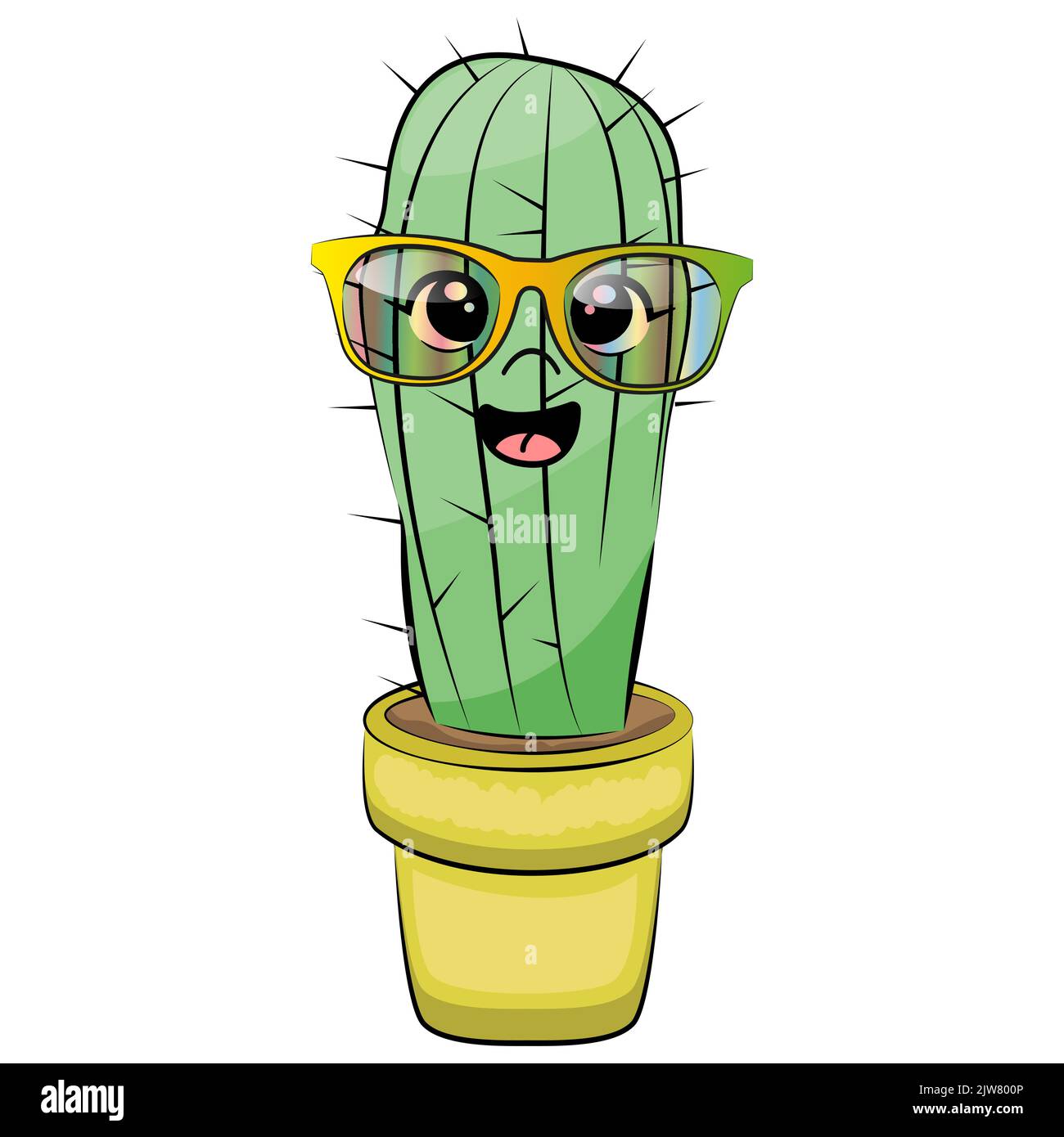 Carino cartoon cactus illustrazione. Piante domestiche. Vettore. Illustrazione Vettoriale