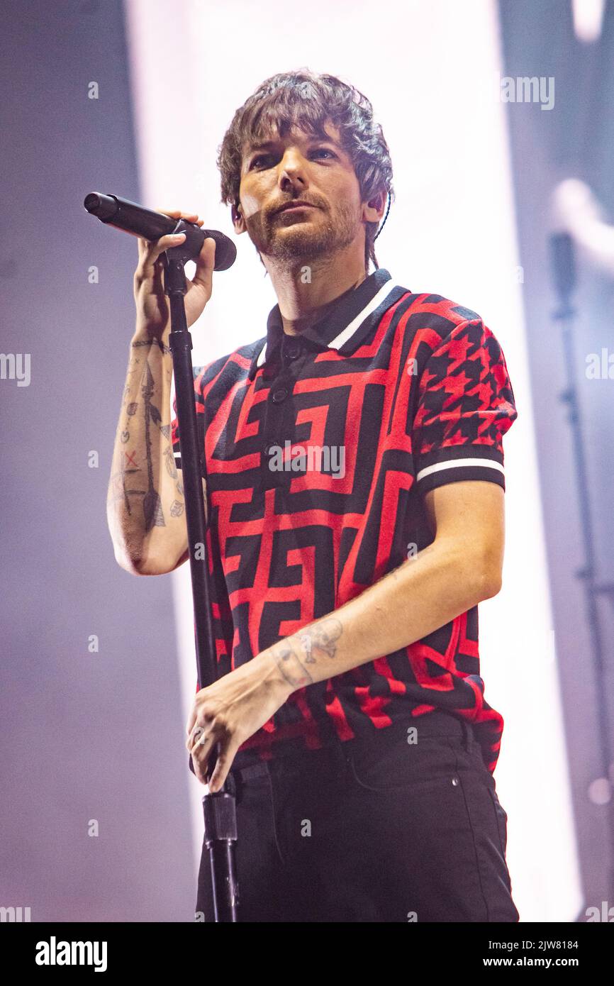 Milano Italia. 03 settembre 2022. Il cantautore inglese LOUIS TOMLINSON suona dal vivo sul palco all'Ippodromo SNAI San Siro durante l'ultimo giorno del 'Milano Summer Festival'. Foto Stock