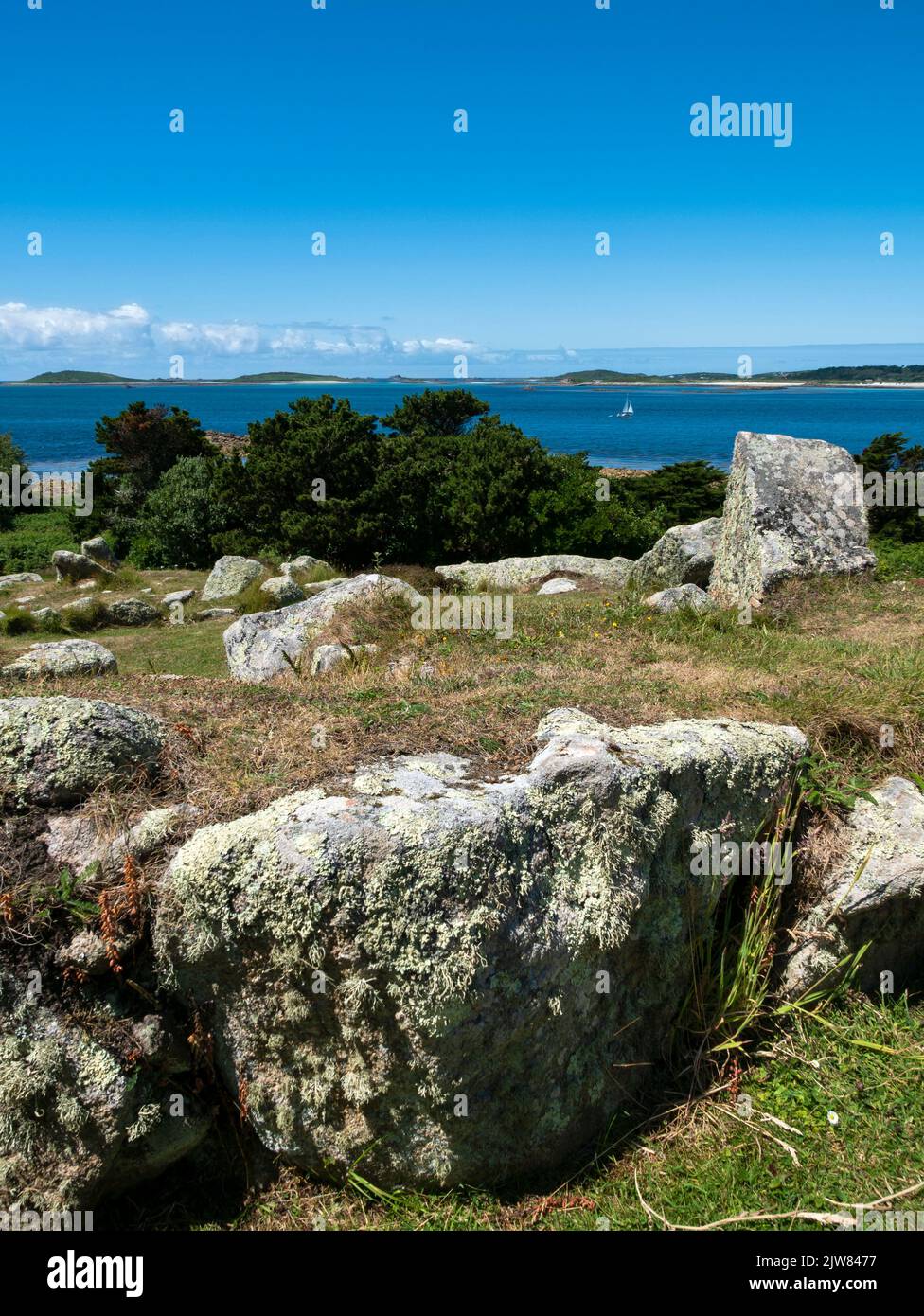 Halangy Down Ancient Village, St Mary's, Isles of Scilly, Cornovaglia, Inghilterra, REGNO UNITO. Foto Stock