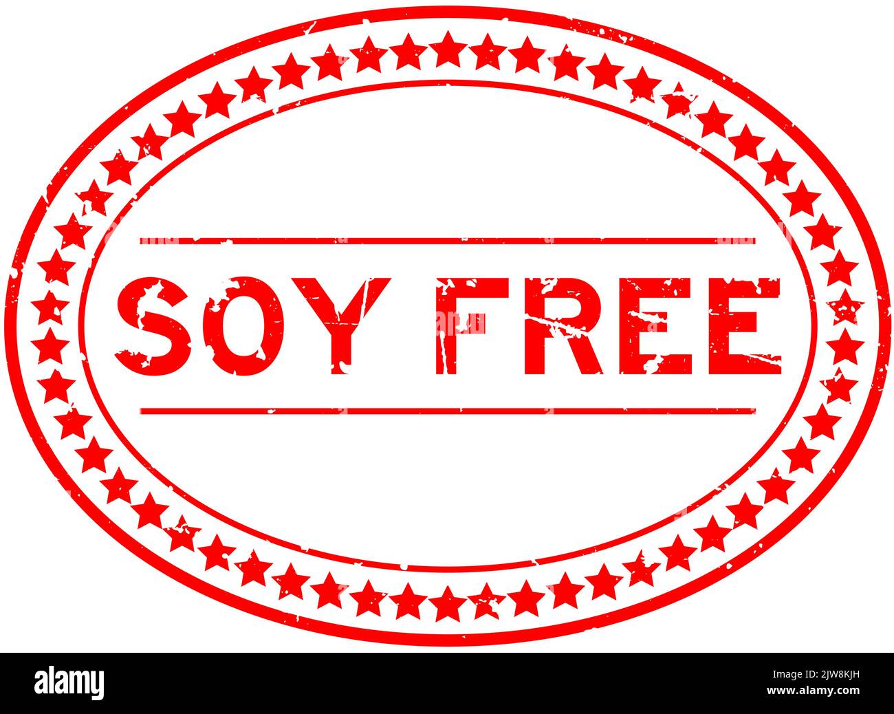 Grunge rosso senza soia parola ovale guarnizione di gomma timbro su sfondo bianco Illustrazione Vettoriale